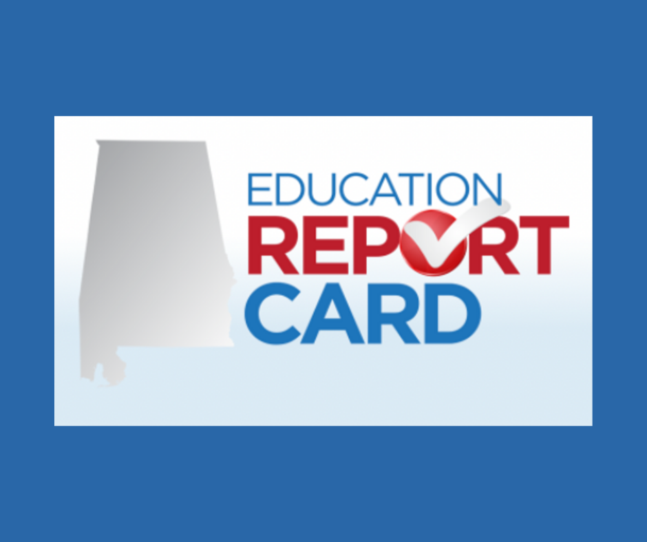 Blue background with text: Education Report Card Blue background with text: Education Report Card
